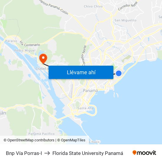Bnp Vía Porras-I to Florida State University Panamá map
