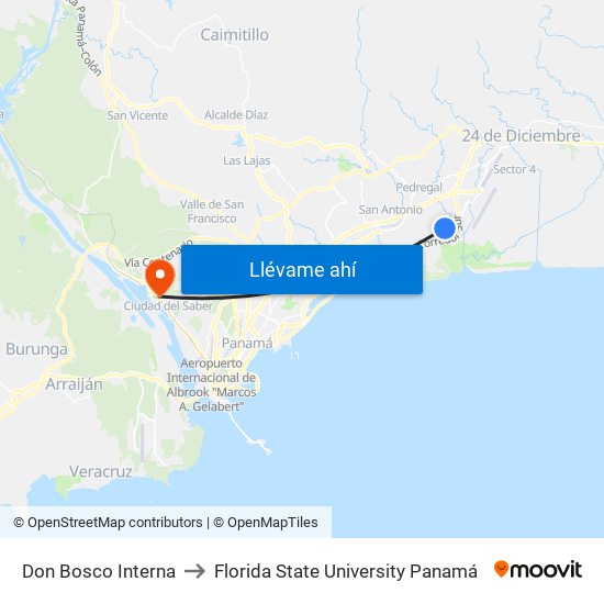 Don Bosco Interna to Florida State University Panamá map