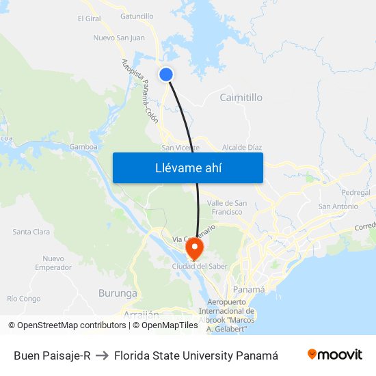 Buen Paisaje-R to Florida State University Panamá map