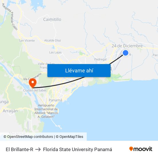 El Brillante-R to Florida State University Panamá map