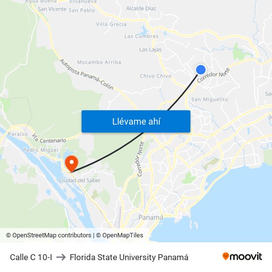 Calle C 10-I to Florida State University Panamá map
