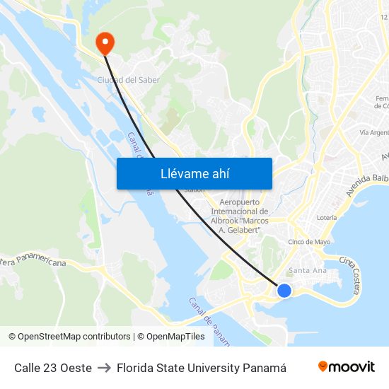 Calle 23 Oeste to Florida State University Panamá map