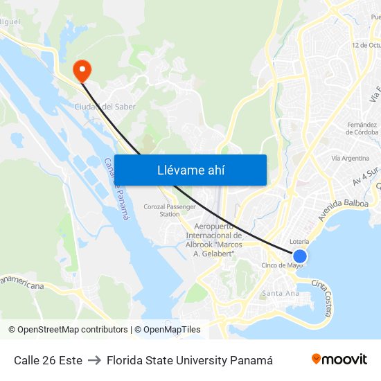Calle 26 Este to Florida State University Panamá map