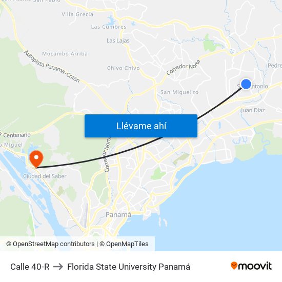 Calle 40-R to Florida State University Panamá map