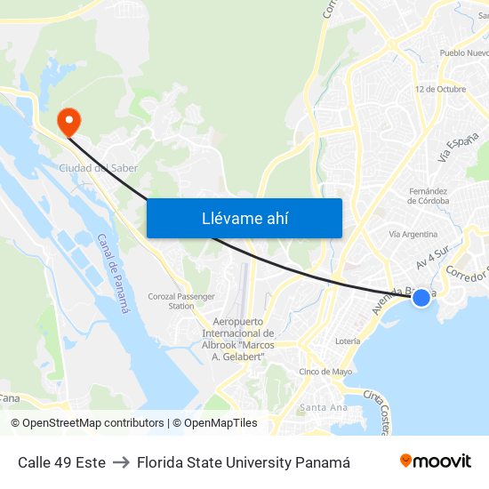 Calle 49 Este to Florida State University Panamá map