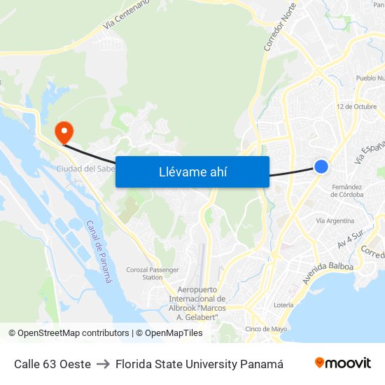 Calle 63 Oeste to Florida State University Panamá map