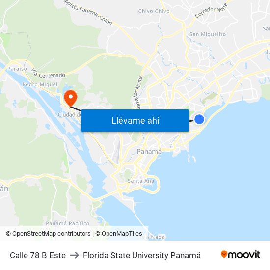 Calle 78 B Este to Florida State University Panamá map