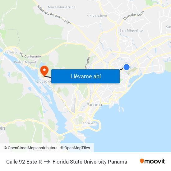 Calle 92 Este-R to Florida State University Panamá map