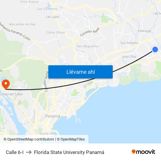 Calle 6-I to Florida State University Panamá map
