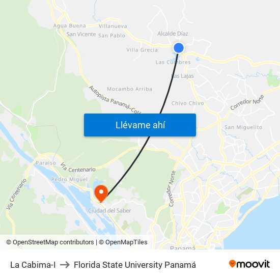 La Cabima-I to Florida State University Panamá map