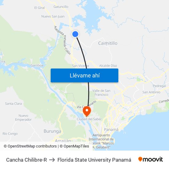 Cancha Chilibre-R to Florida State University Panamá map
