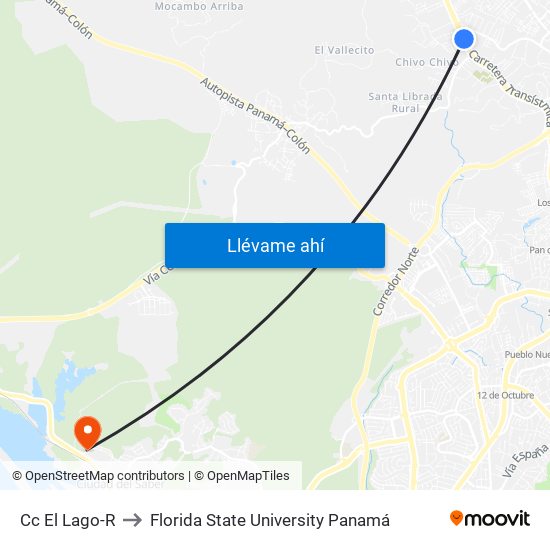 Cc El Lago-R to Florida State University Panamá map