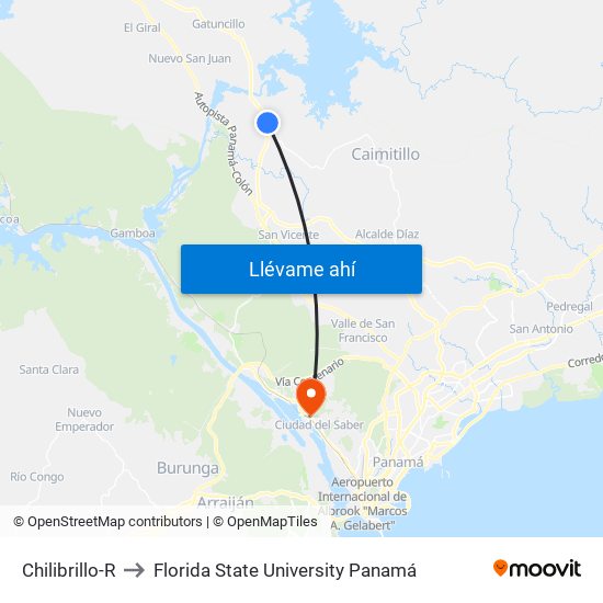 Chilibrillo-R to Florida State University Panamá map