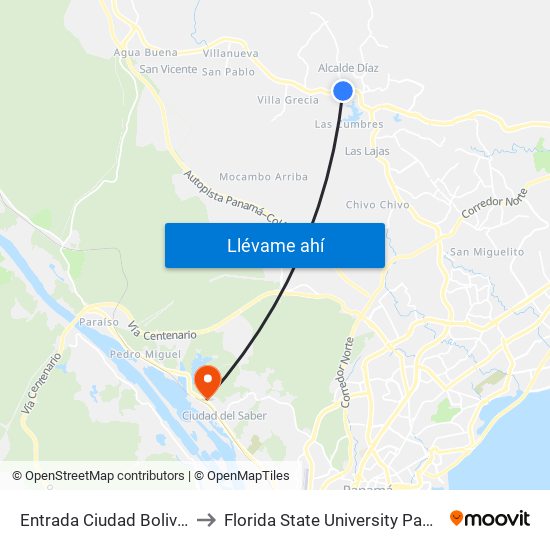 Entrada Ciudad Bolivar-R to Florida State University Panamá map