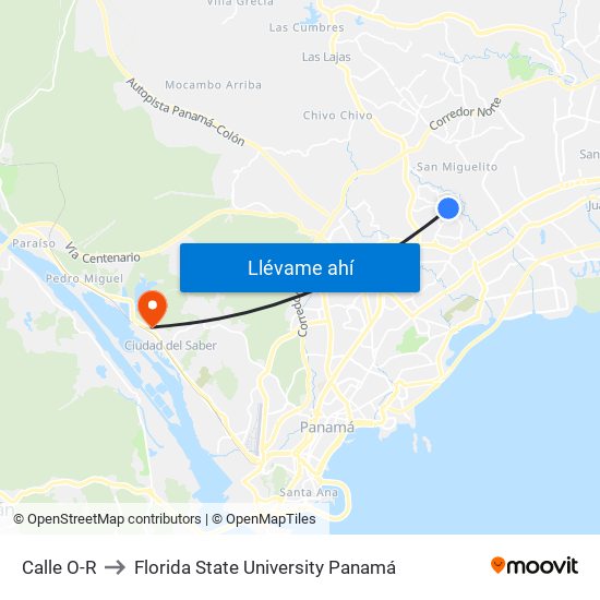 Calle O-R to Florida State University Panamá map