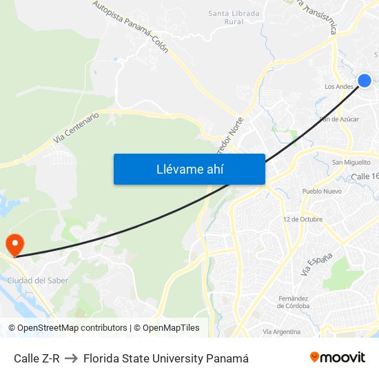Calle Z-R to Florida State University Panamá map