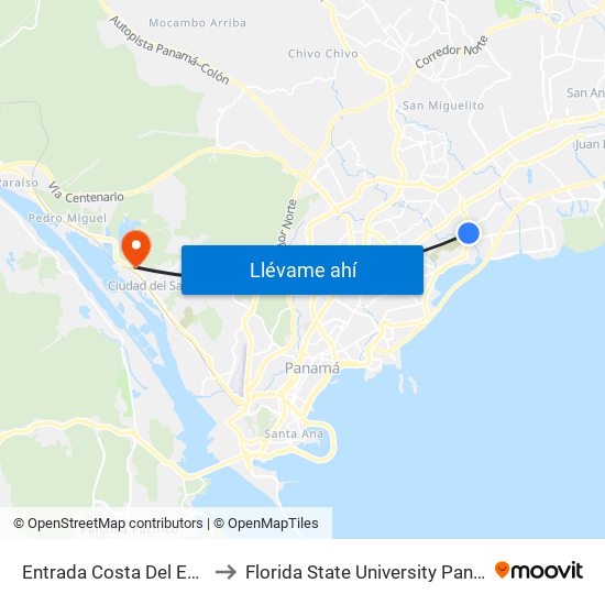 Entrada Costa Del Este-I to Florida State University Panamá map