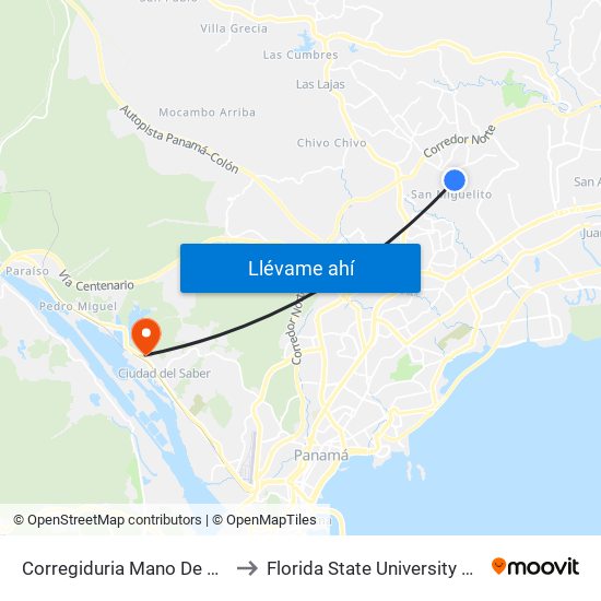 Corregiduria Mano De Piedra-I to Florida State University Panamá map