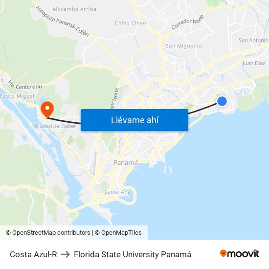 Costa Azul-R to Florida State University Panamá map
