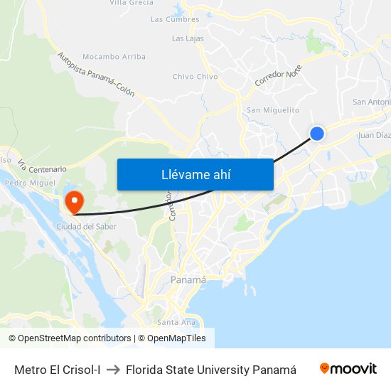 Metro El Crisol-I to Florida State University Panamá map