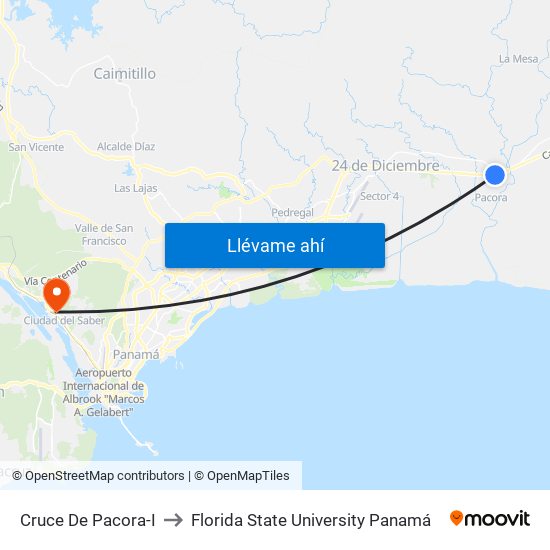 Cruce De Pacora-I to Florida State University Panamá map