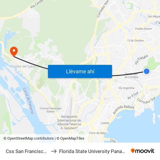 Css San Francisco-I to Florida State University Panamá map