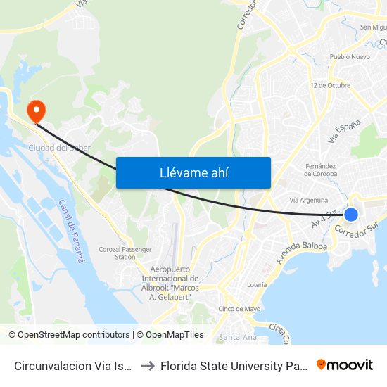 Circunvalacion Via Israel-I to Florida State University Panamá map
