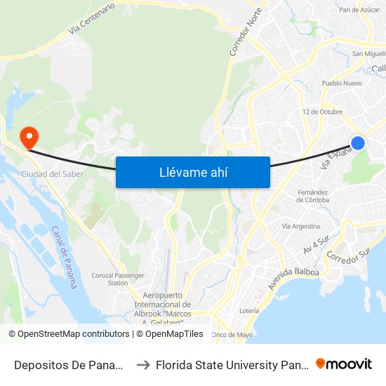 Depositos De Panama-R to Florida State University Panamá map