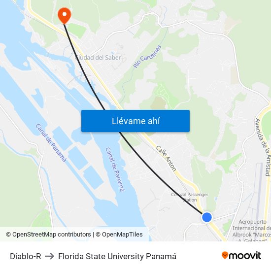 Diablo-R to Florida State University Panamá map