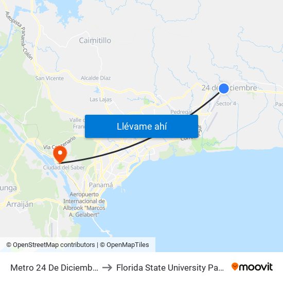 Metro 24 De Diciembre-R to Florida State University Panamá map