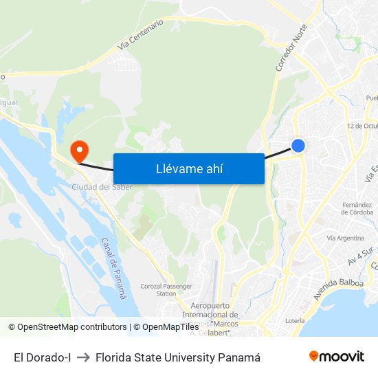 El Dorado-I to Florida State University Panamá map