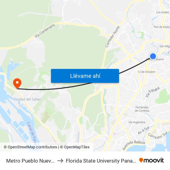 Metro Pueblo Nuevo-I to Florida State University Panamá map