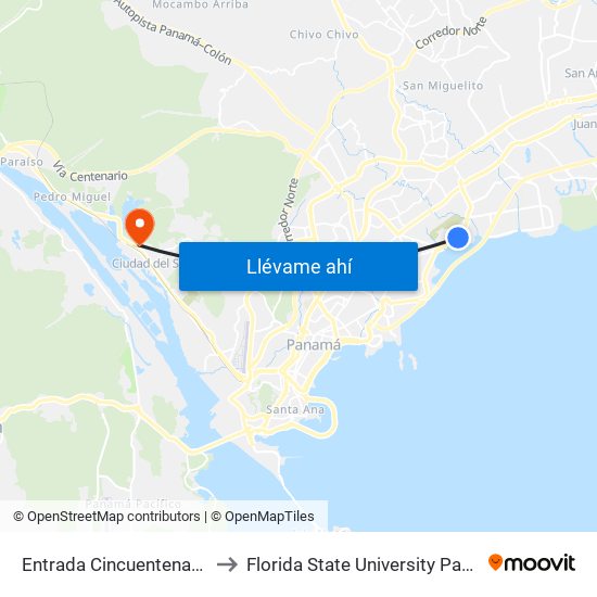 Entrada Cincuentenario-R to Florida State University Panamá map