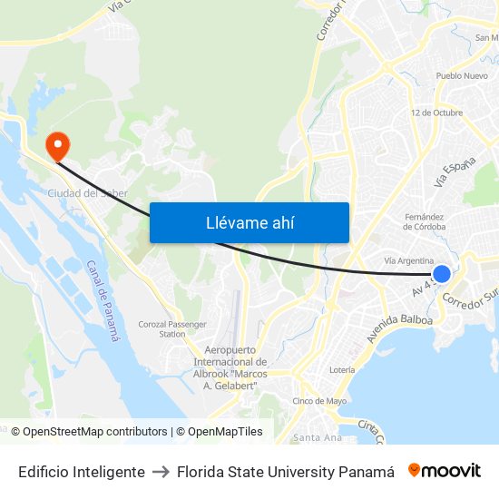 Edificio Inteligente to Florida State University Panamá map