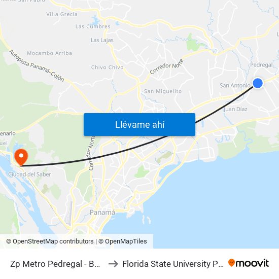 Zp Metro Pedregal - Bahía 03 to Florida State University Panamá map