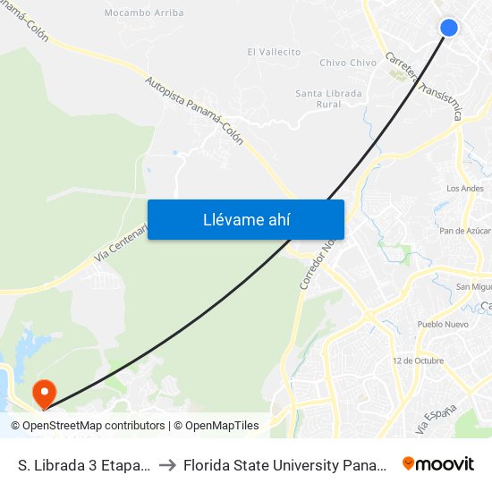 S. Librada 3 Etapa-R to Florida State University Panamá map
