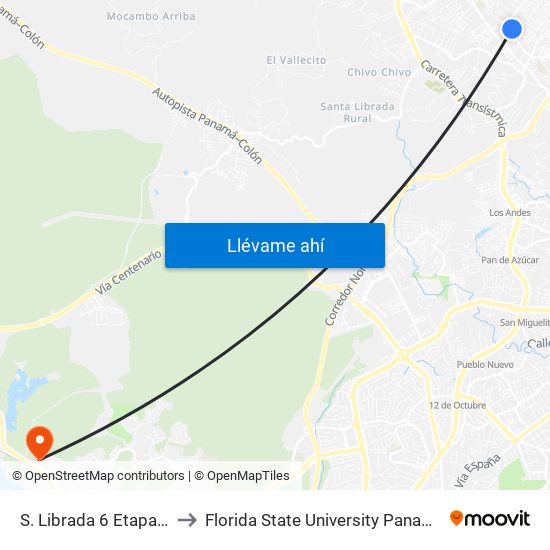 S. Librada 6 Etapa-R to Florida State University Panamá map