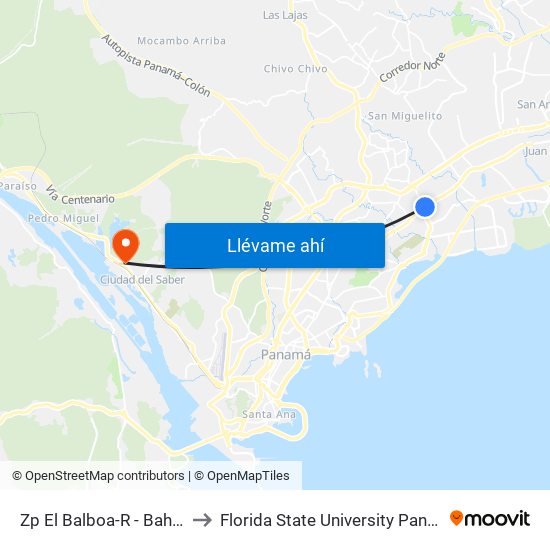 Zp El Balboa-R - Bahía 2 to Florida State University Panamá map