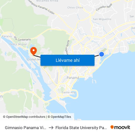 Gimnasio Panama Viejo-I to Florida State University Panamá map