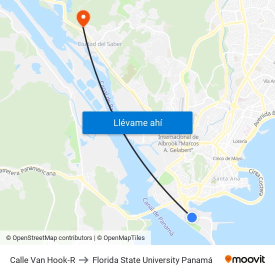 Calle Van Hook-R to Florida State University Panamá map