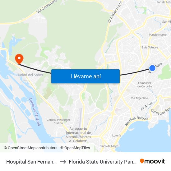 Hospital San Fernando-I to Florida State University Panamá map