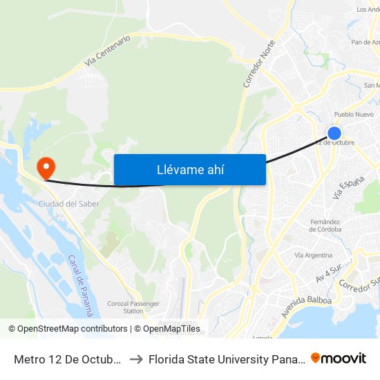 Metro 12 De Octubre-I to Florida State University Panamá map