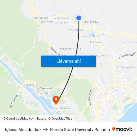 Iglesia Alcalde Diaz to Florida State University Panamá map