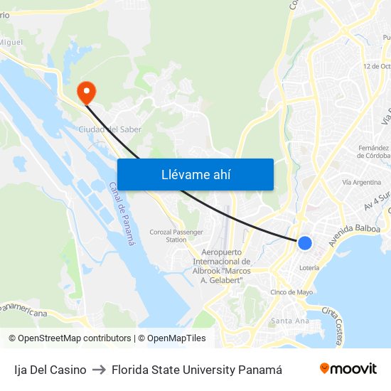Ija Del Casino to Florida State University Panamá map