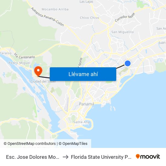 Esc. Jose Dolores Moscote to Florida State University Panamá map