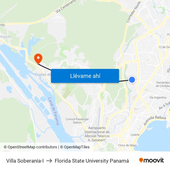 Villa Soberanía-I to Florida State University Panamá map