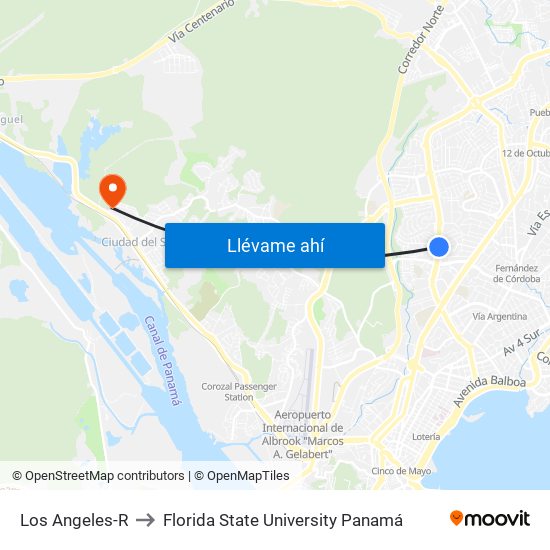 Los Angeles-R to Florida State University Panamá map