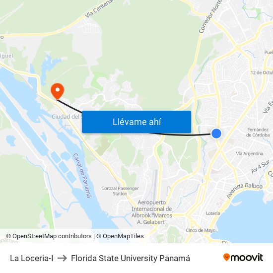 La Loceria-I to Florida State University Panamá map
