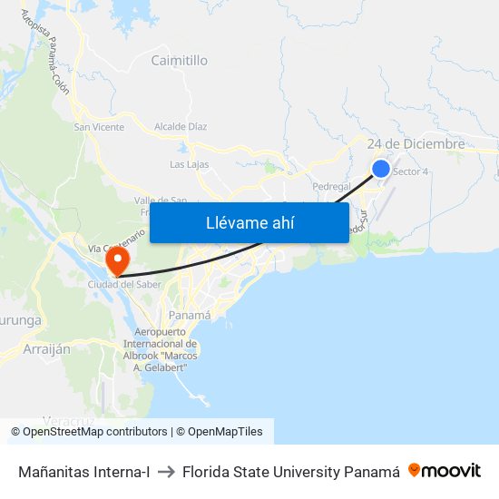 Mañanitas Interna-I to Florida State University Panamá map