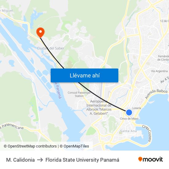 M. Calidonia to Florida State University Panamá map